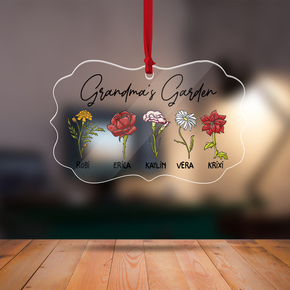 Personalized Grandma's Garden Custom Birth Month Flower Family Acrylic Ornament