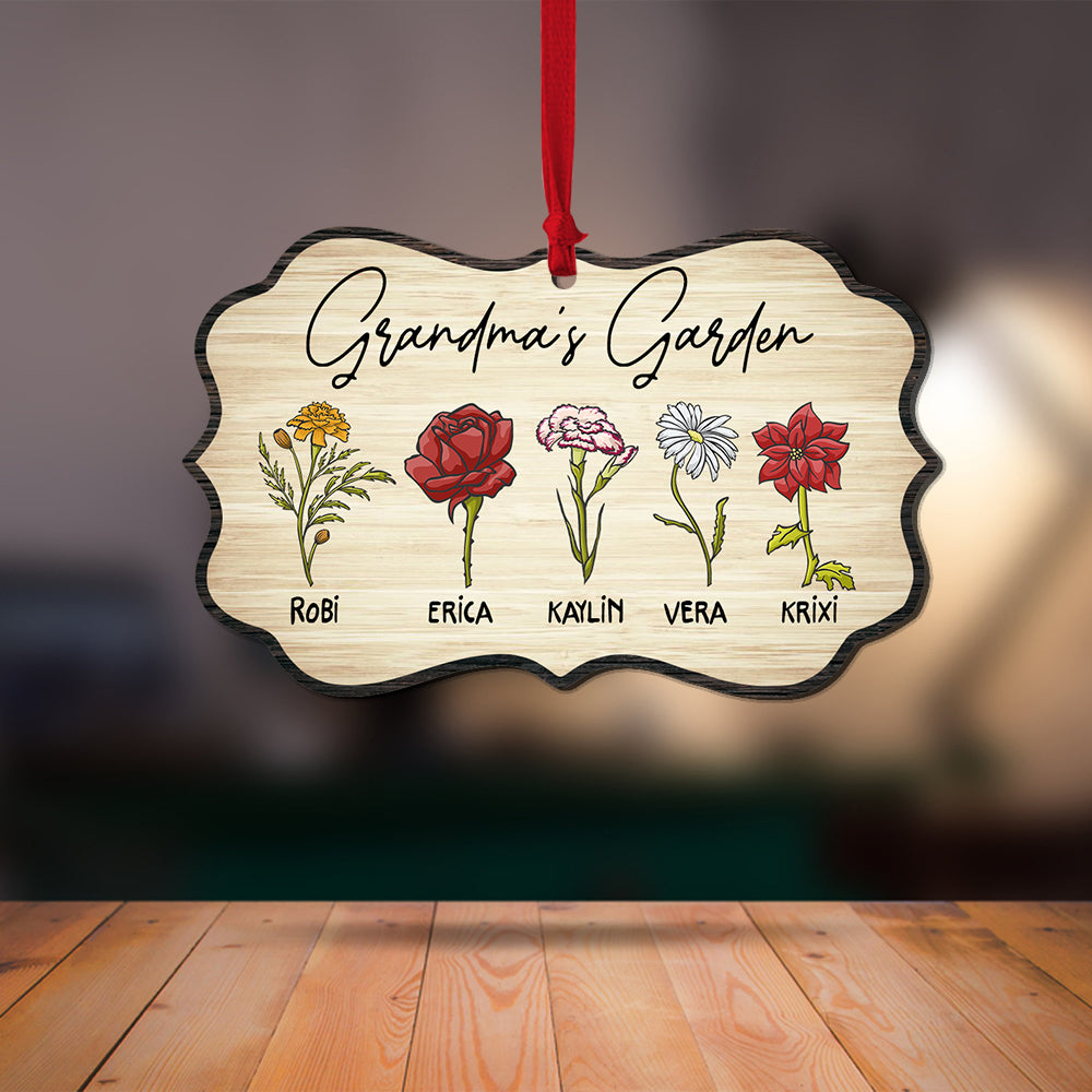 Personalized Grandma's Garden Custom Birth Month Flower Family Wooden Ornament