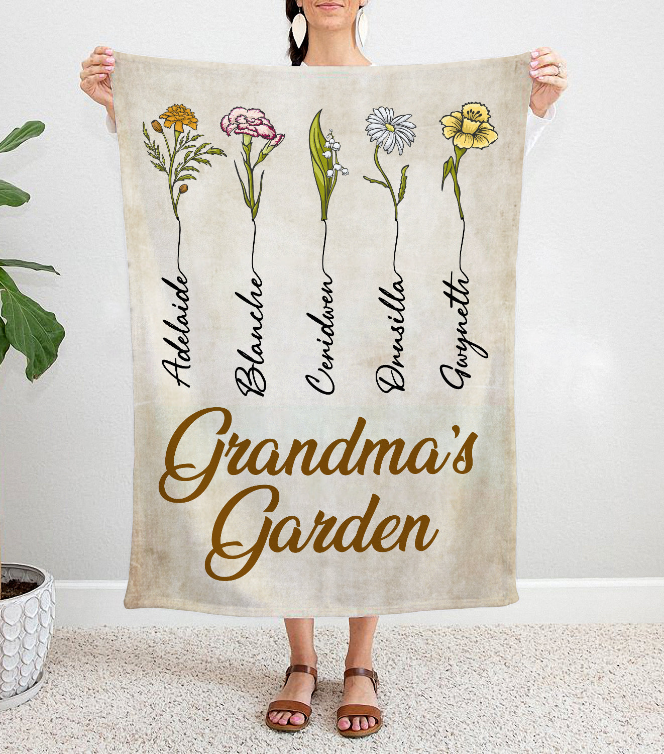 Personalized Grandma's Garden Custom Birth Month Flower Family Fleece Blanket