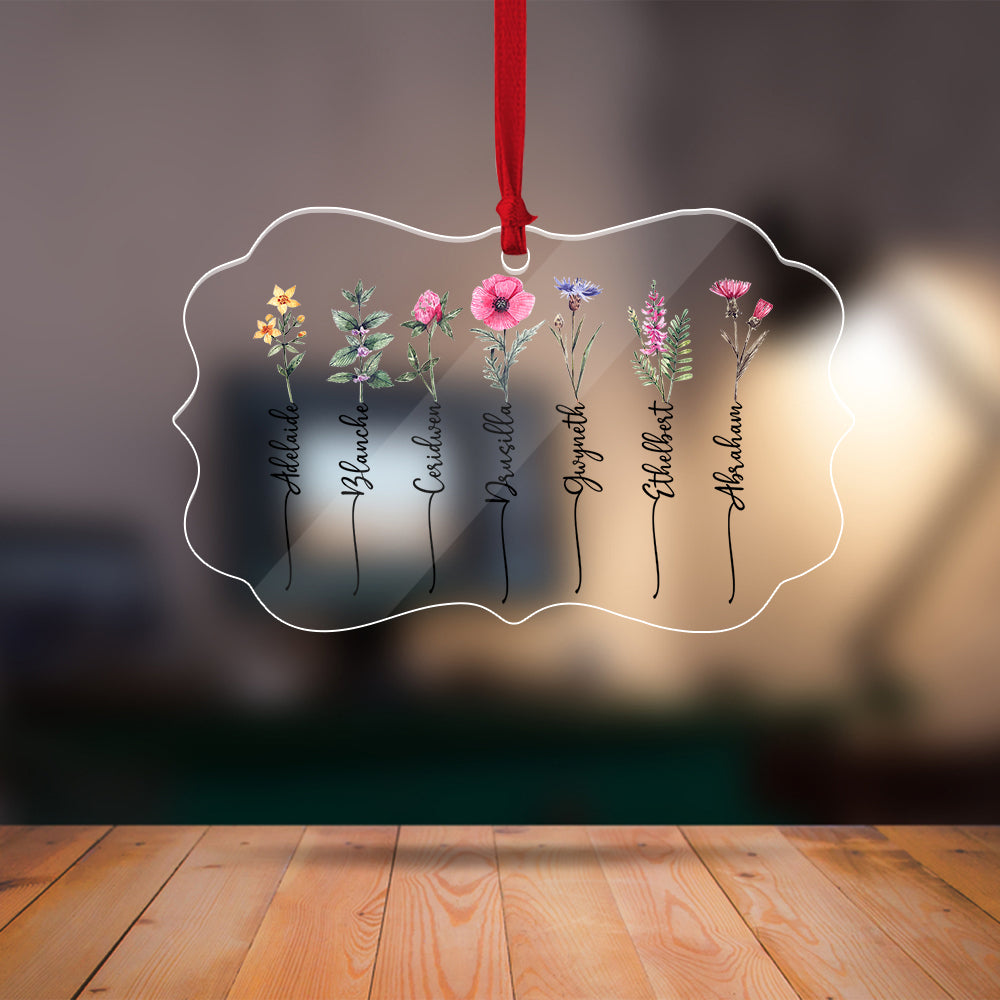 Personalized Family Birth Month Flowers Acrylic Ornament