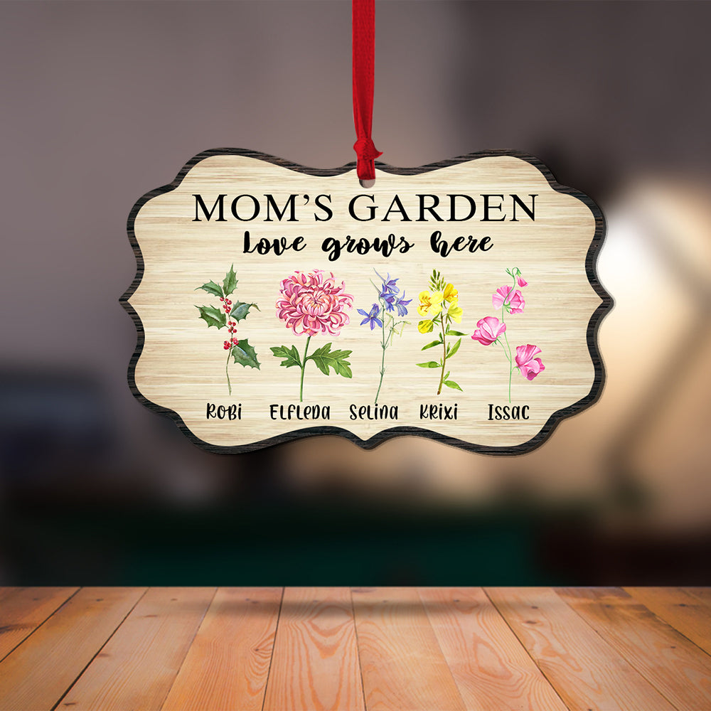 Personalized Mom's Garden Custom Birth Month Flower Family Wooden Ornament