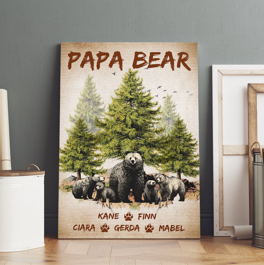 Personalized Papa Bear And Cubs Canvas Prints And Poster