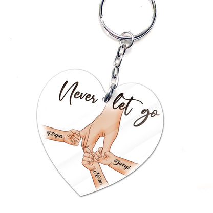 Personalized A Father Holds His Daughter's Hand Never Let Go Heart Acrylic Keychain