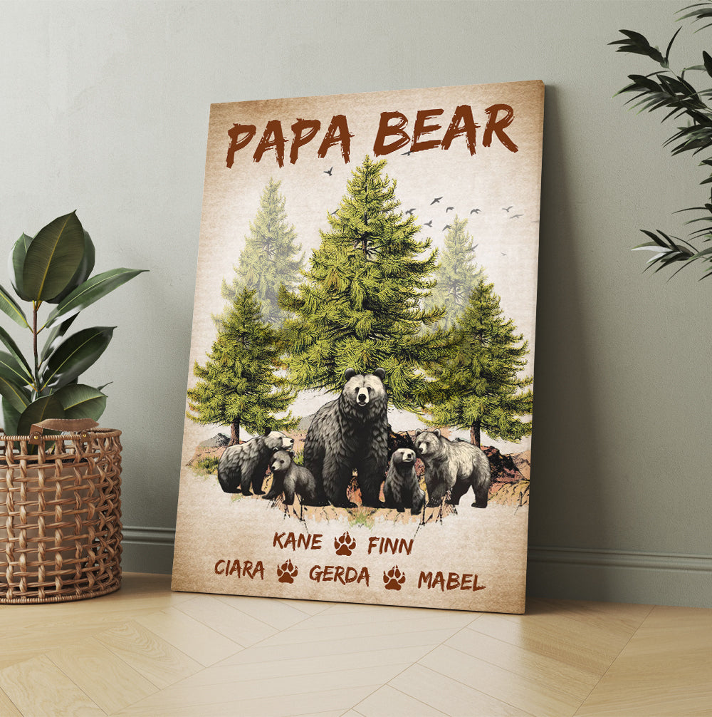 Personalized Papa Bear And Cubs Canvas Prints And Poster