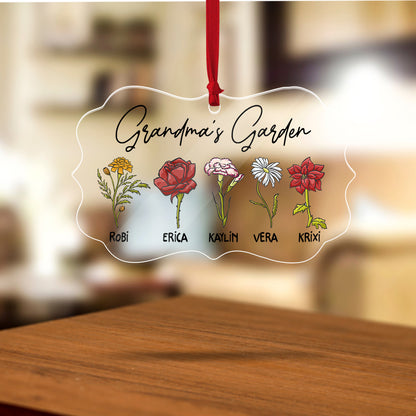 Personalized Grandma's Garden Custom Birth Month Flower Family Acrylic Ornament