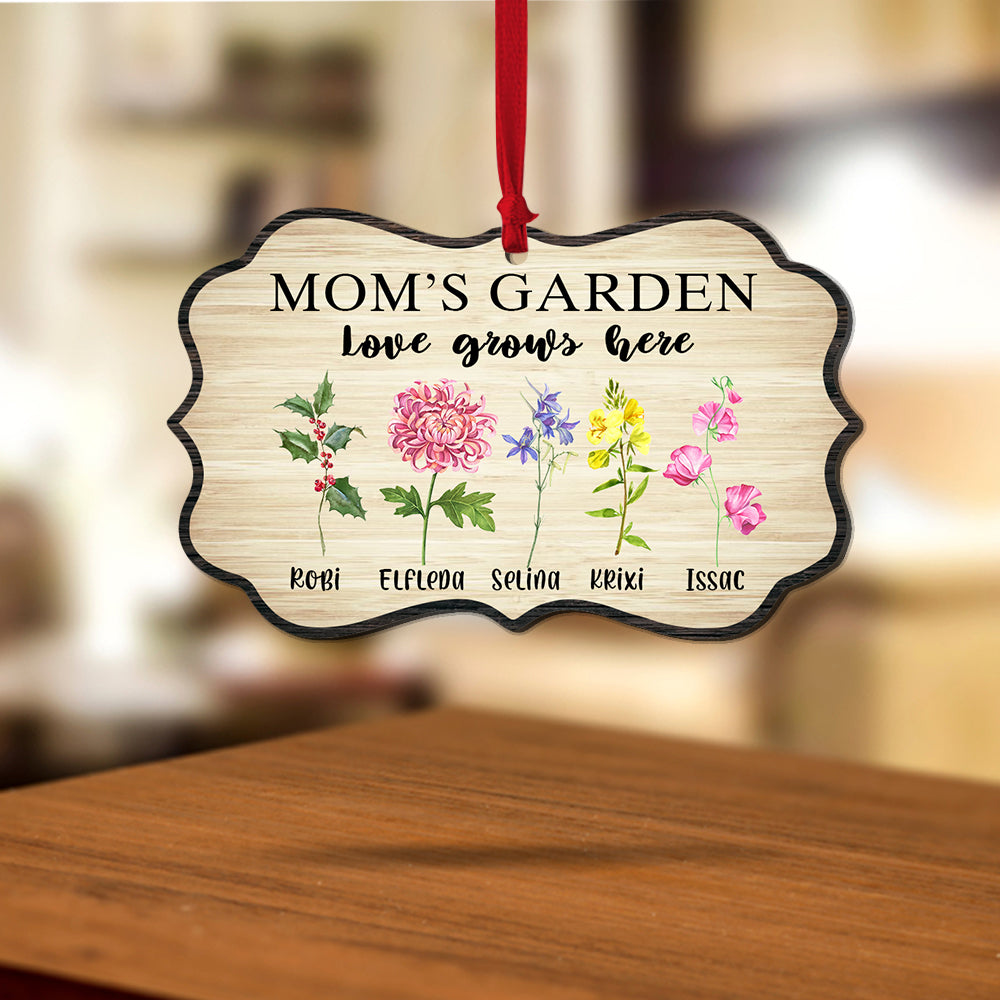 Personalized Mom's Garden Custom Birth Month Flower Family Wooden Ornament