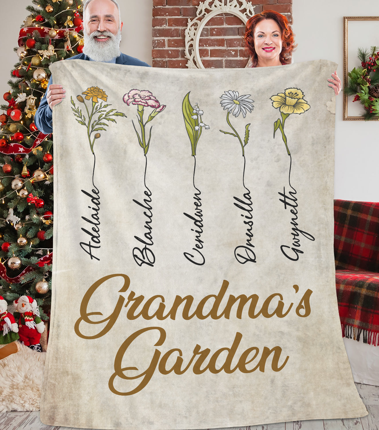 Personalized Grandma's Garden Custom Birth Month Flower Family Fleece Blanket