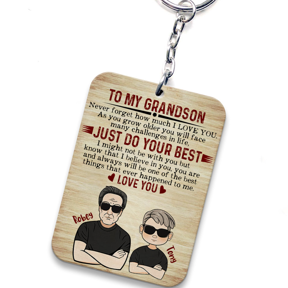 Personalized To My Grandson Never Forget How Much I Love You Wooden Keychain