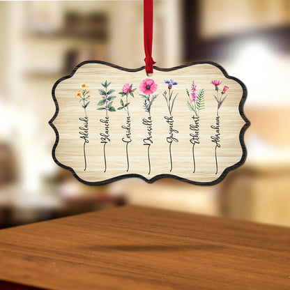 Personalized Family Birth Month Flowers Wooden Ornament