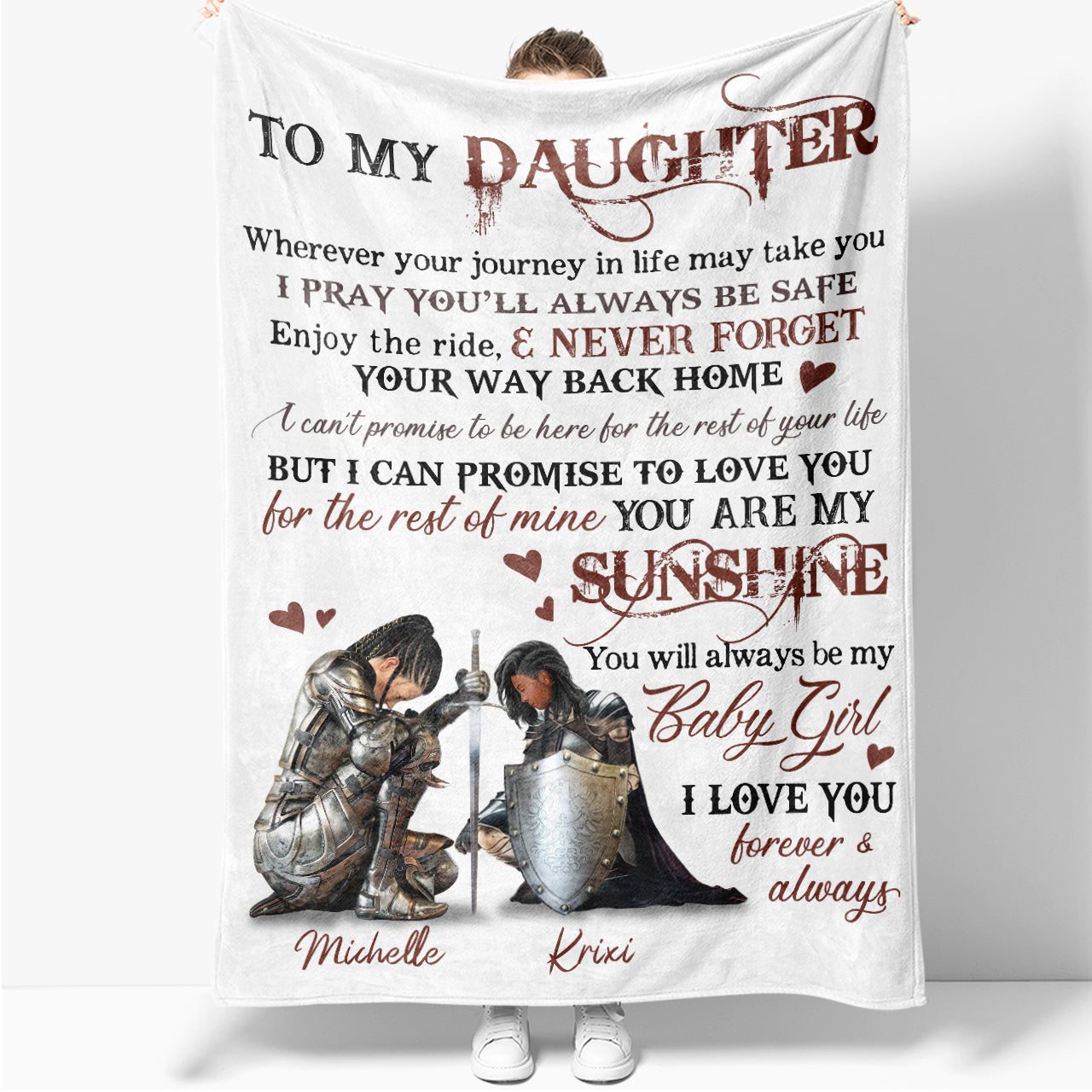 Personalized Mom And Daughter Warrior To My Daughter No Matter Where Your Journey Takes You Fleece Blanket