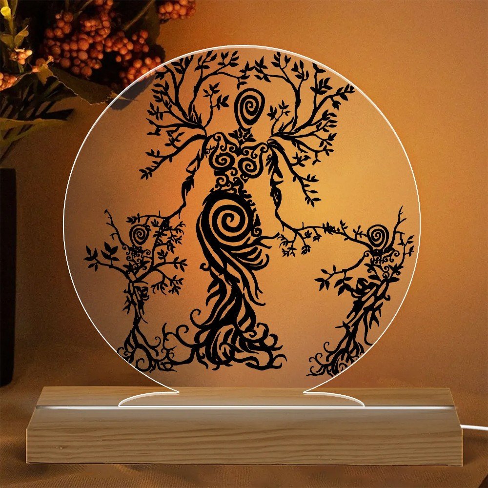 The Tree Of Life Norse Myths The Mother Viking Mother With Children Acrylic LED Light Night