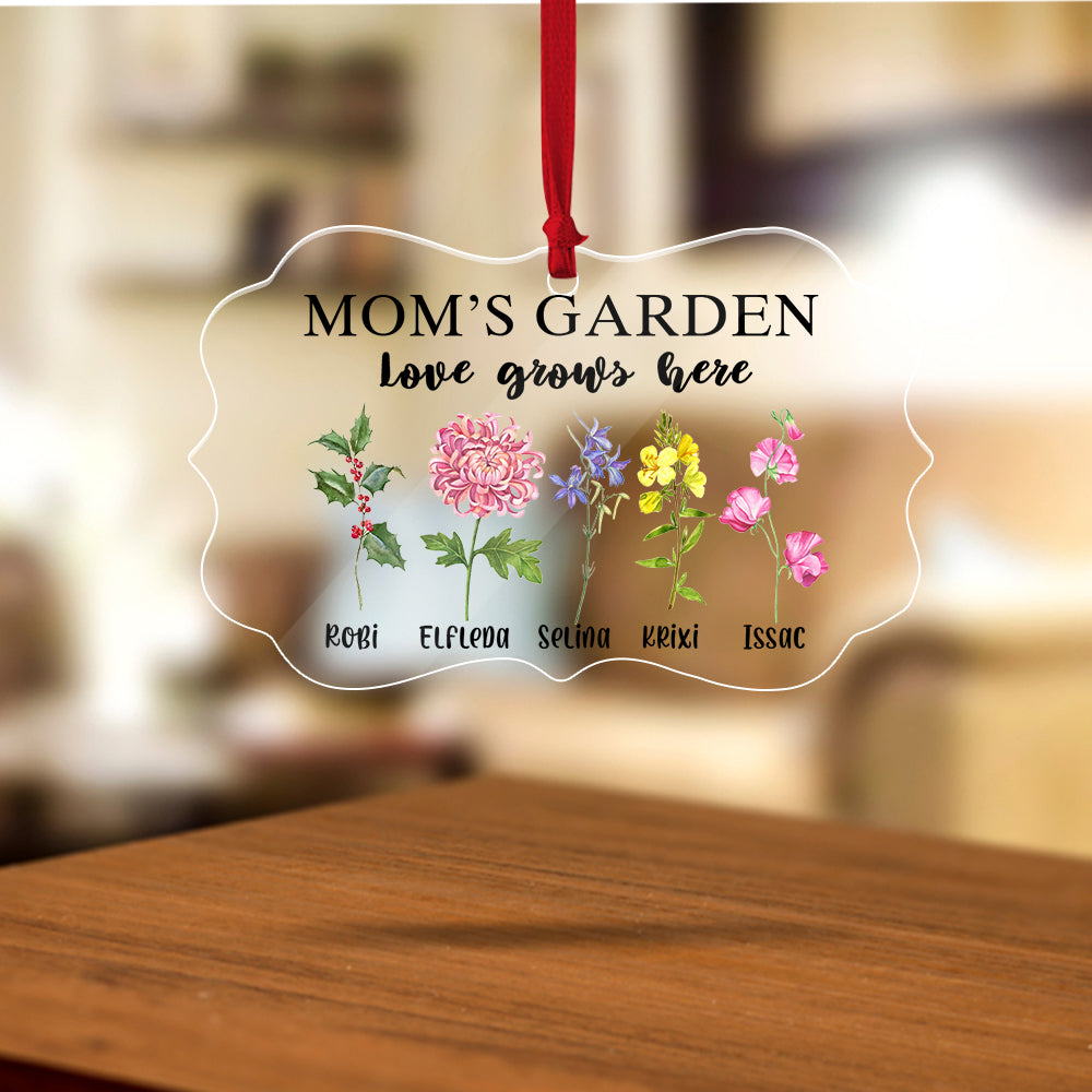 Personalized Mom's Garden Custom Birth Month Flower Family Acrylic Ornament