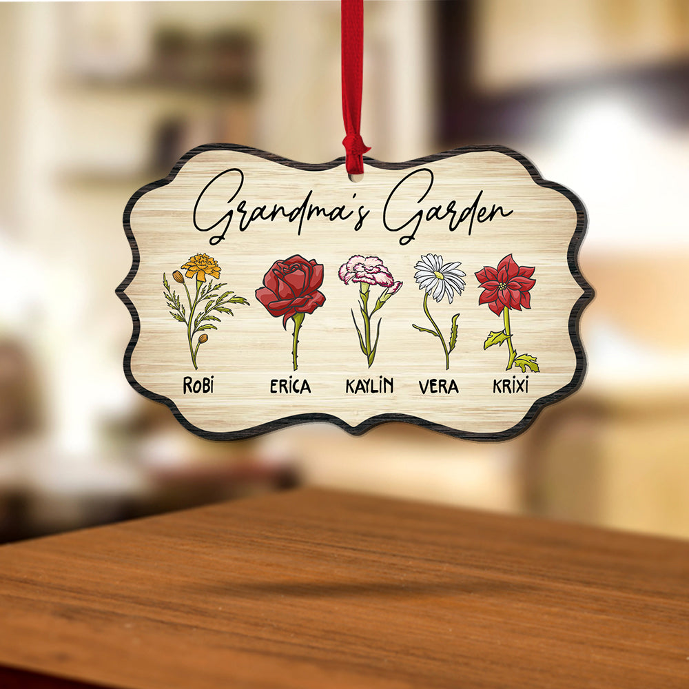 Personalized Grandma's Garden Custom Birth Month Flower Family Wooden Ornament