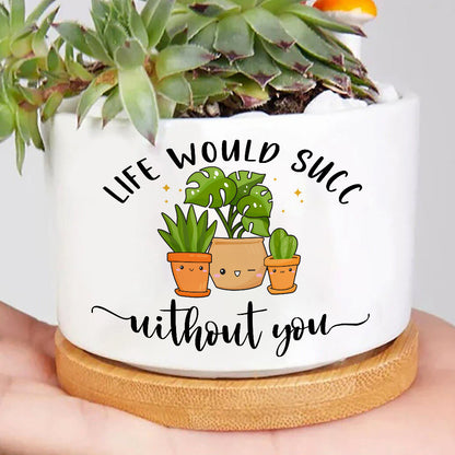 succulent funny quotes Life Would Succ Without You Plant Pot, Positive Vibes Plant Pot, Funny plant pot design, Planter Pot Decal, encouragement gift – Wolfantique