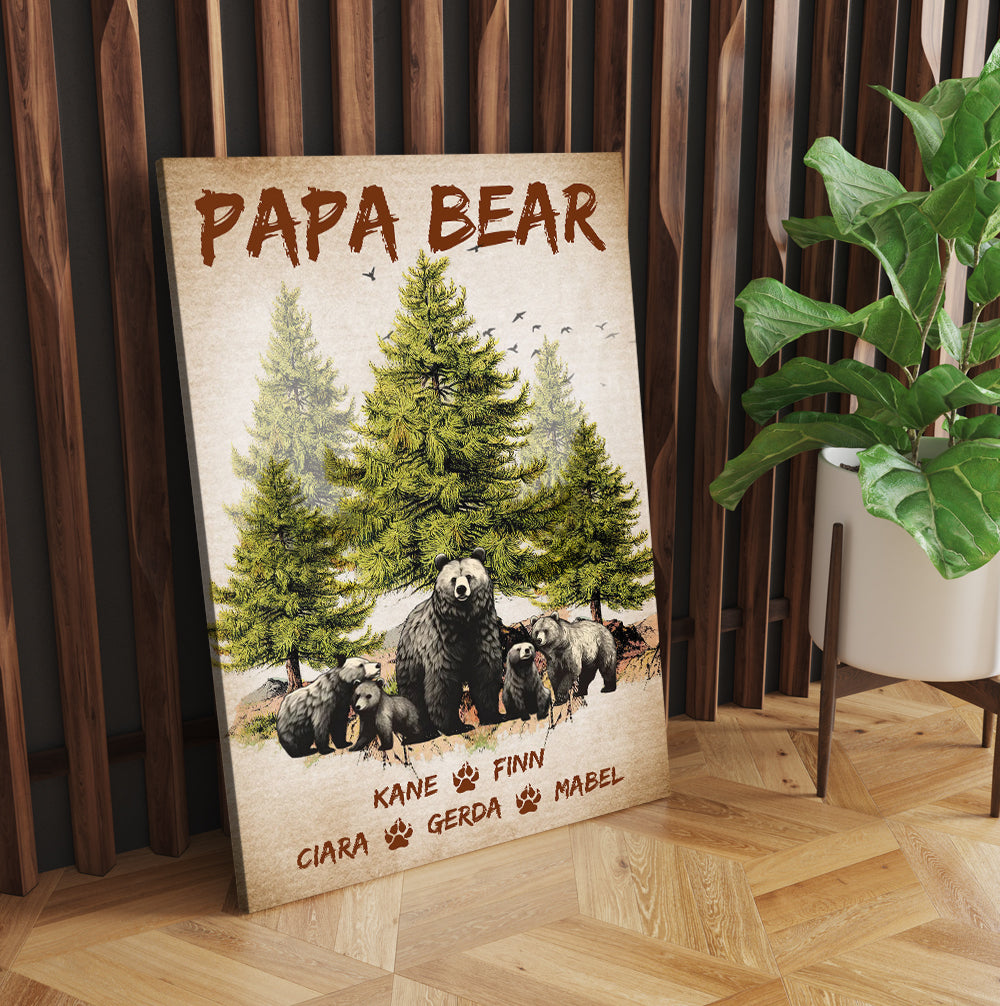 Personalized Papa Bear And Cubs Canvas Prints And Poster