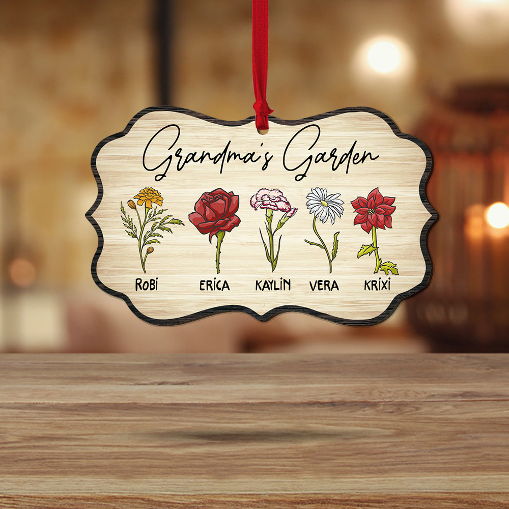 Personalized Grandma's Garden Custom Birth Month Flower Family Wooden Ornament