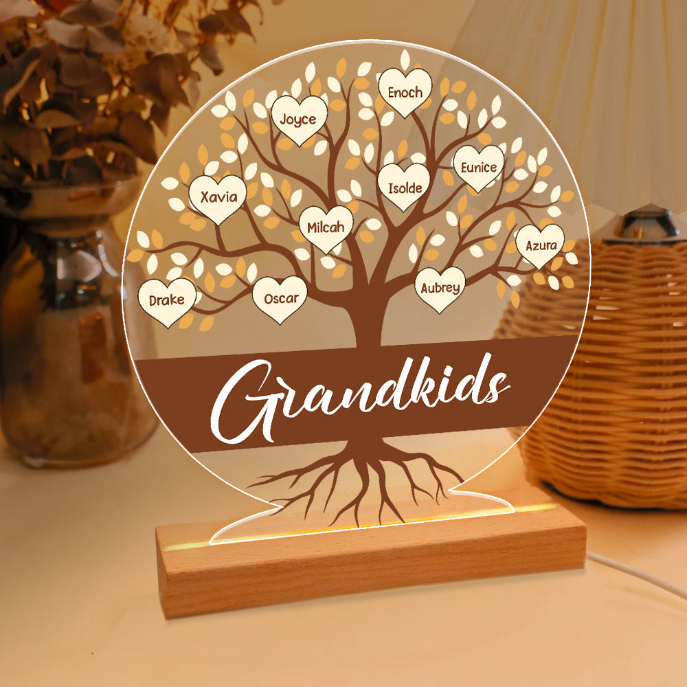 Personalized Family Tree Heart Acrylic Plaque LED Light Night