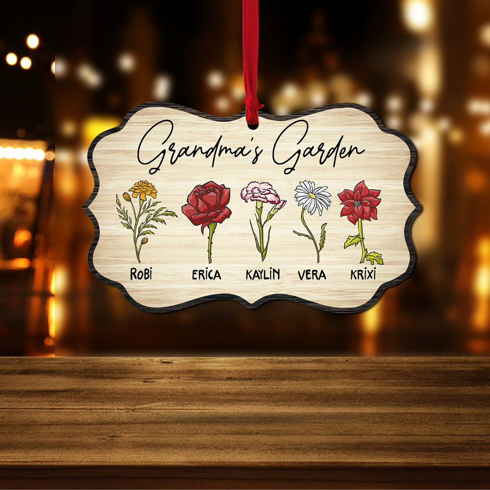 Personalized Grandma's Garden Custom Birth Month Flower Family Wooden Ornament