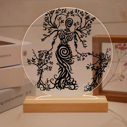 The Tree Of Life Norse Myths The Mother Viking Mother With Children Acrylic LED Light Night