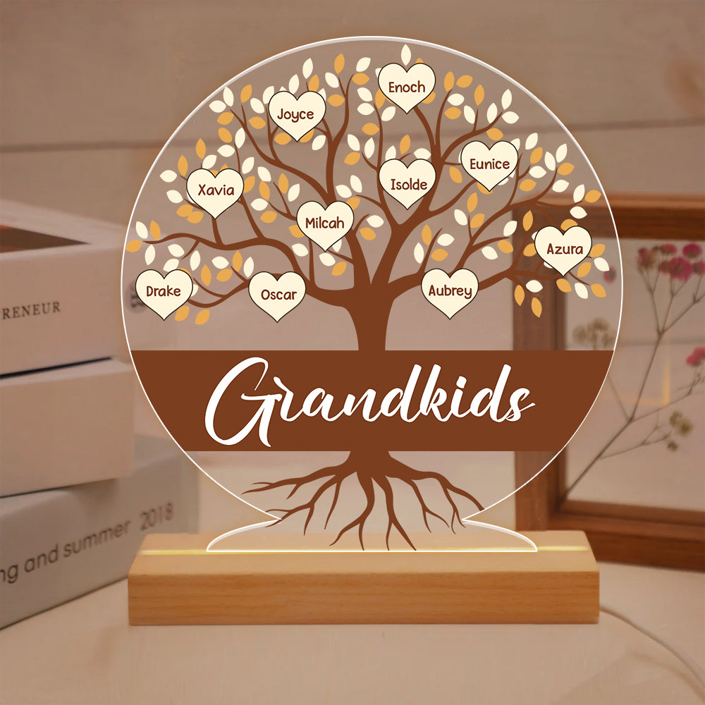 Personalized Family Tree Heart Acrylic Plaque LED Light Night