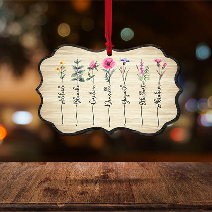 Personalized Family Birth Month Flowers Wooden Ornament