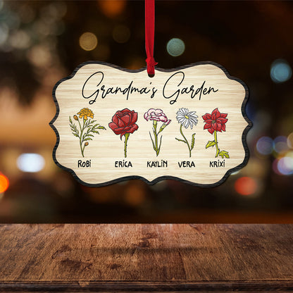 Personalized Grandma's Garden Custom Birth Month Flower Family Wooden Ornament