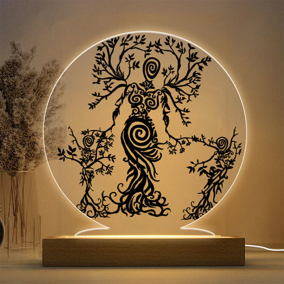 The Tree Of Life Norse Myths The Mother Viking Mother With Children Acrylic LED Light Night