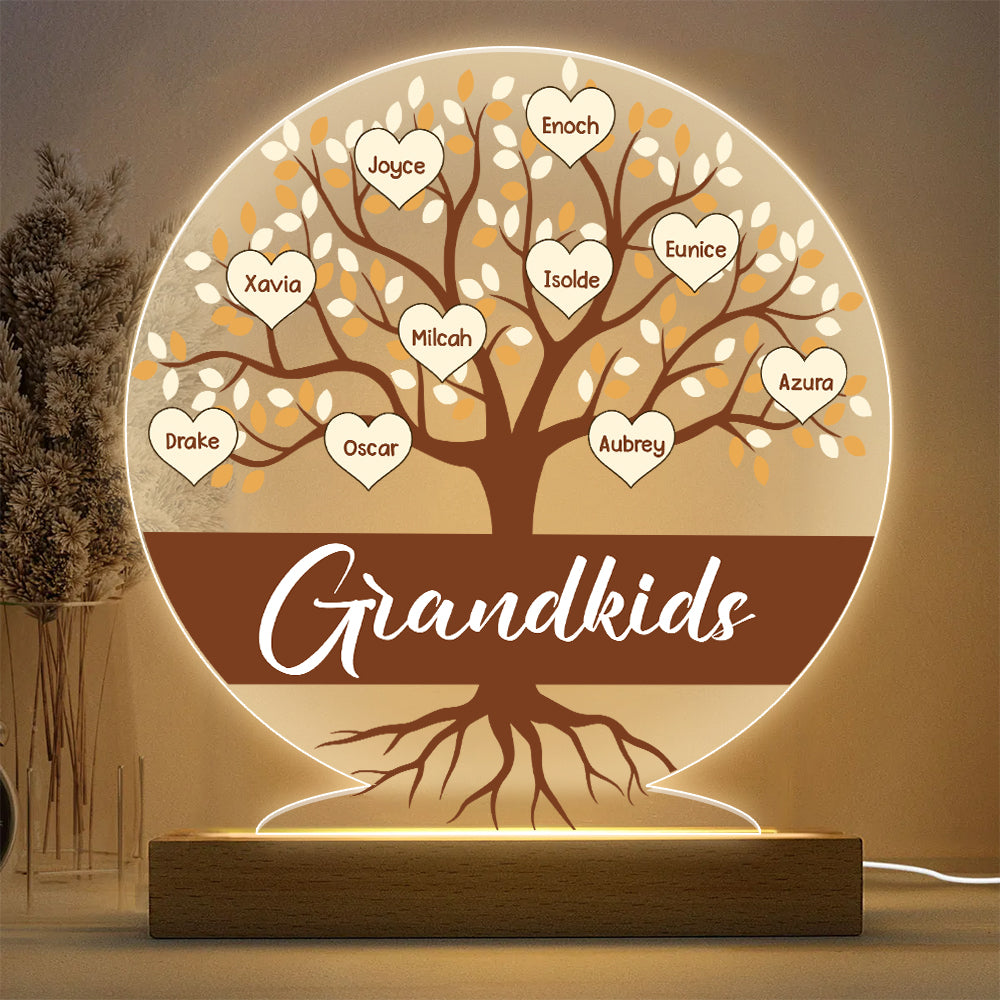 Personalized Family Tree Heart Acrylic Plaque LED Light Night