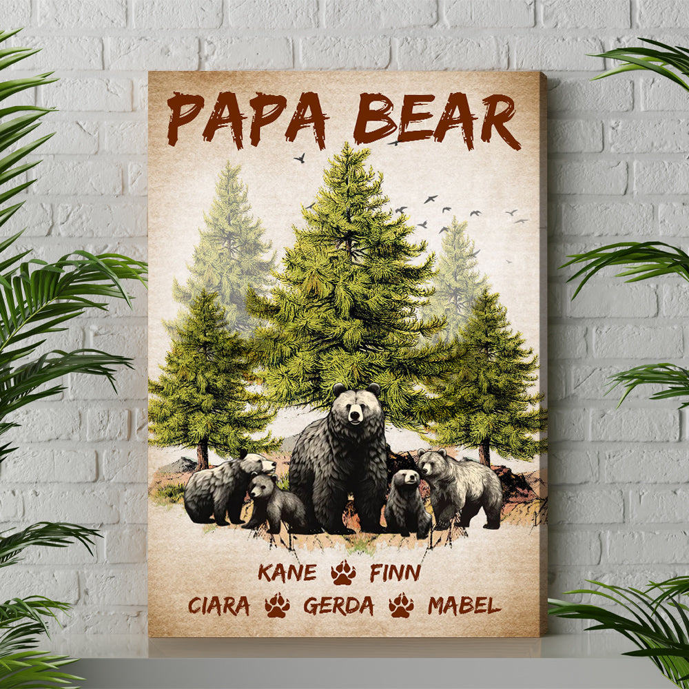 Personalized Papa Bear And Cubs Canvas Prints And Poster