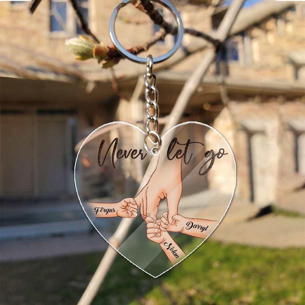 Personalized A Father Holds His Daughter's Hand Never Let Go Heart Acrylic Keychain