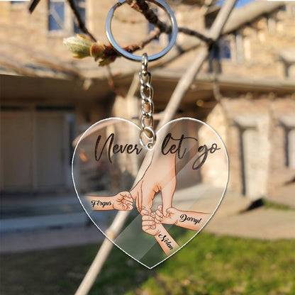 Personalized A Father Holds His Daughter's Hand Never Let Go Heart Acrylic Keychain