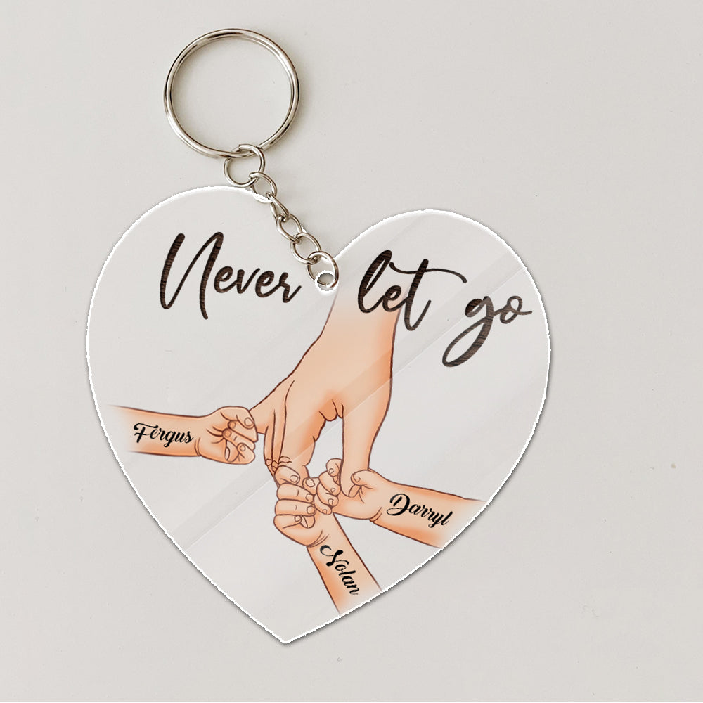 Personalized A Father Holds His Daughter's Hand Never Let Go Heart Acrylic Keychain