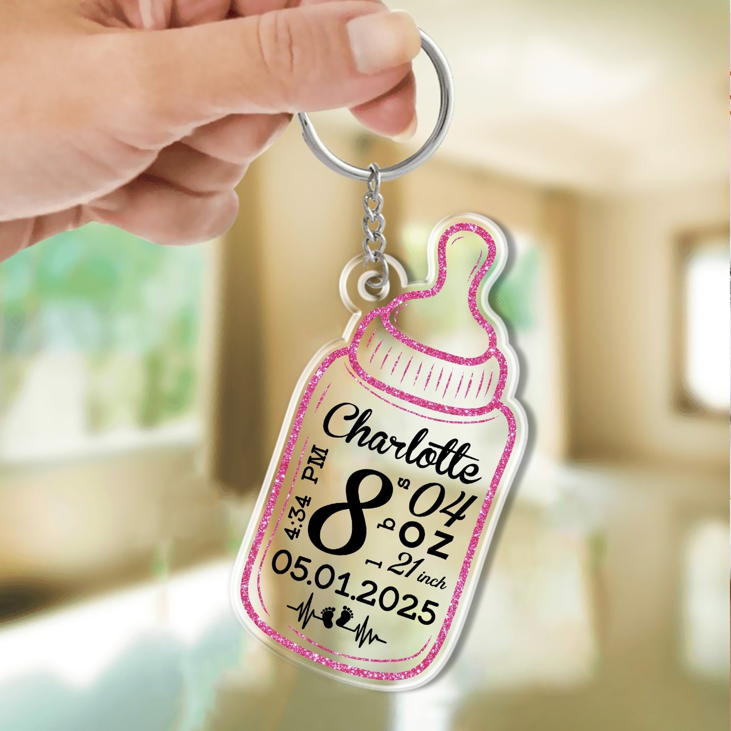 Custom Baby Bottle Acrylic Keychain for New Parents - Personalized New Baby Feeding Bottle Acrylic Keychain