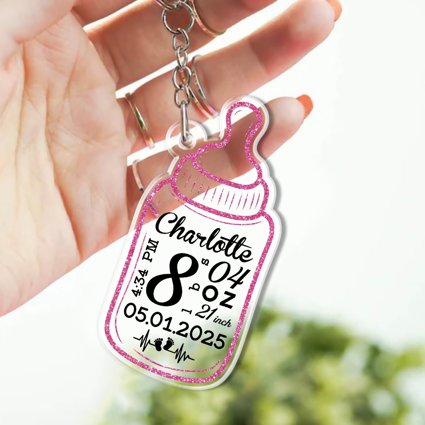 Custom Baby Bottle Acrylic Keychain for New Parents - Personalized New Baby Feeding Bottle Acrylic Keychain