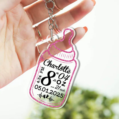 Custom Baby Bottle Acrylic Keychain for New Parents - Personalized New Baby Feeding Bottle Acrylic Keychain