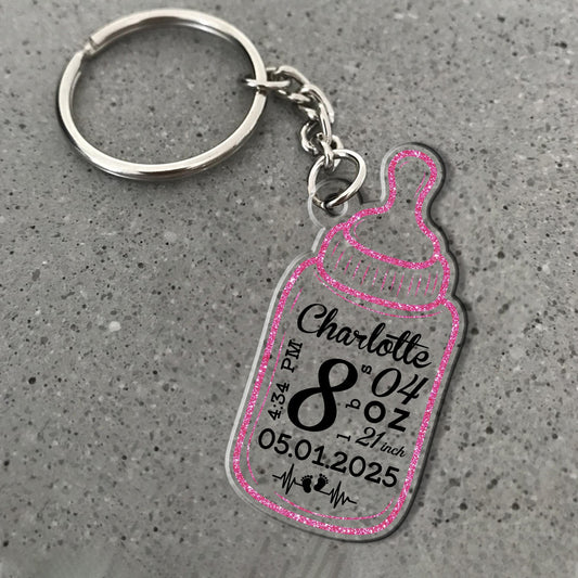 Custom Baby Bottle Acrylic Keychain for New Parents - Personalized New Baby Feeding Bottle Acrylic Keychain