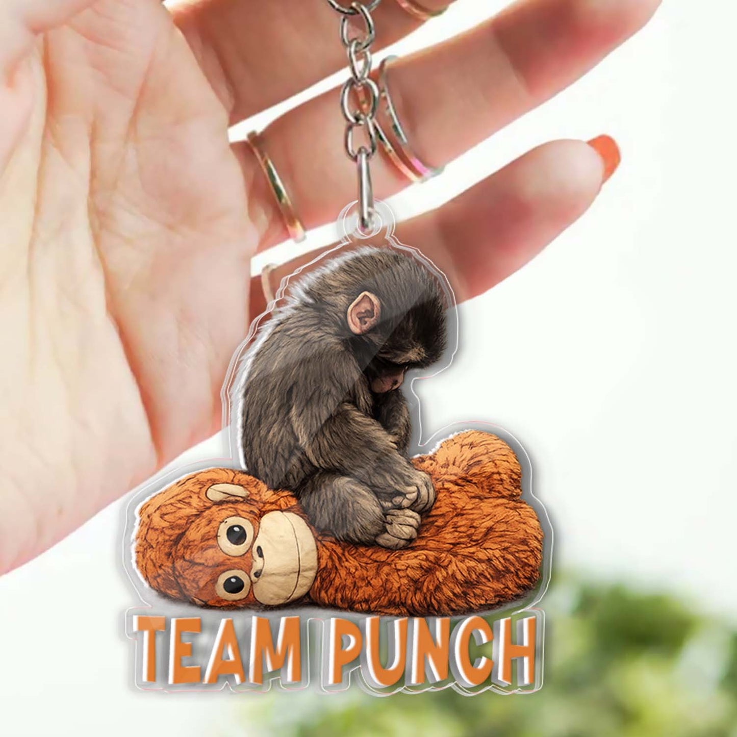 Team Punch Baby Monkey Punch with Plush Toy Acrylic Keychain