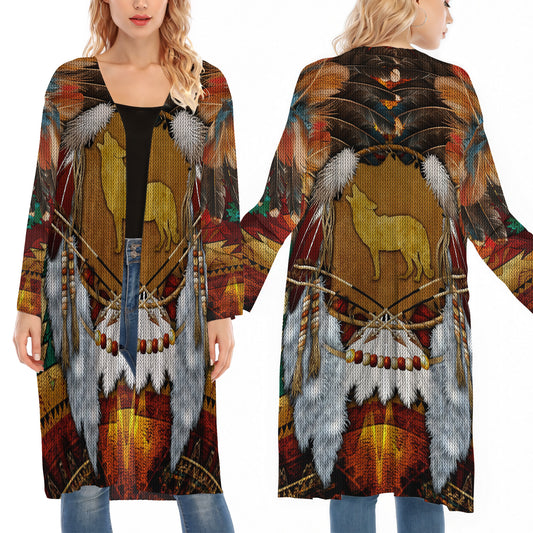 Howling Wolf Spirit With Native American Dreamcatcher Ugly Cardigan