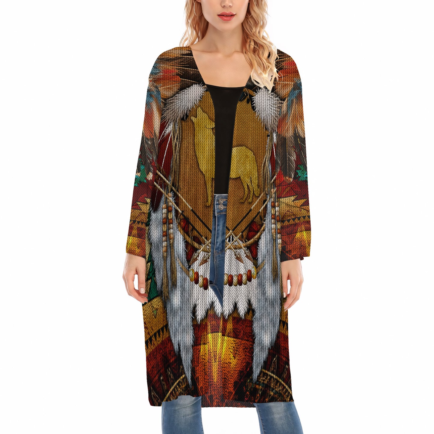 Howling Wolf Spirit With Native American Dreamcatcher Ugly Cardigan