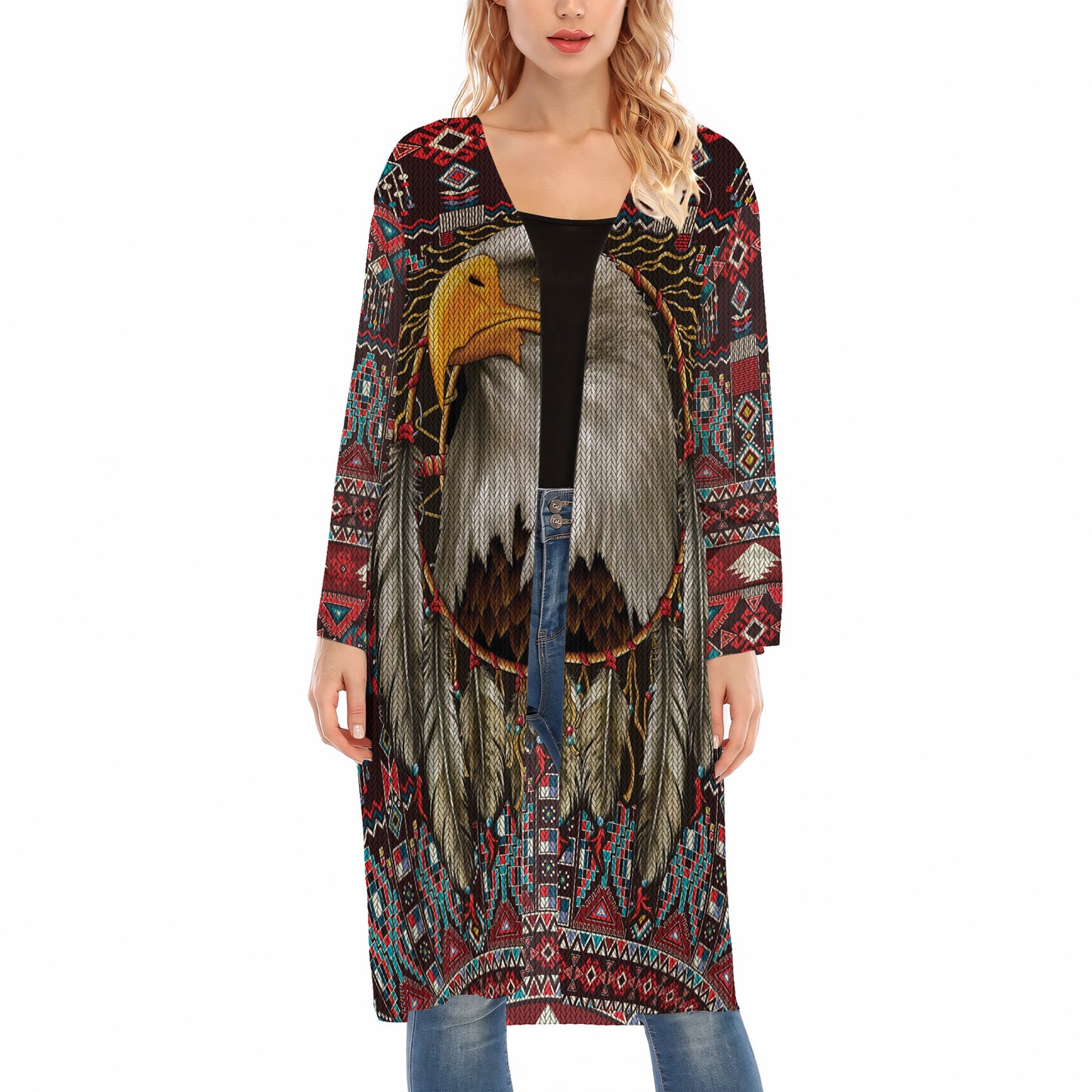 Native American Bald Eagle with Dream Catcher Ugly Cardigan