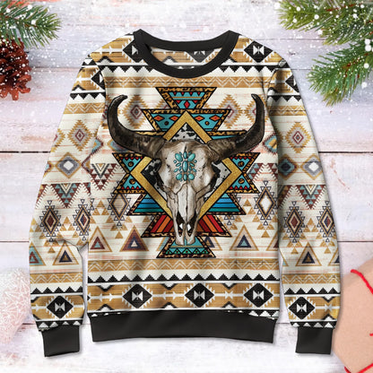 Native American Western Aztec Bull Skull Ugly Sweatshirt