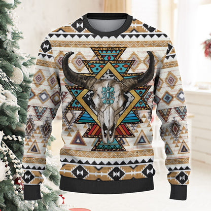 Native American Western Aztec Bull Skull Ugly Sweatshirt