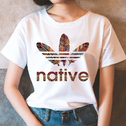 Native American Feather Graphic Boho Tribal Print Unisex T-Shirt