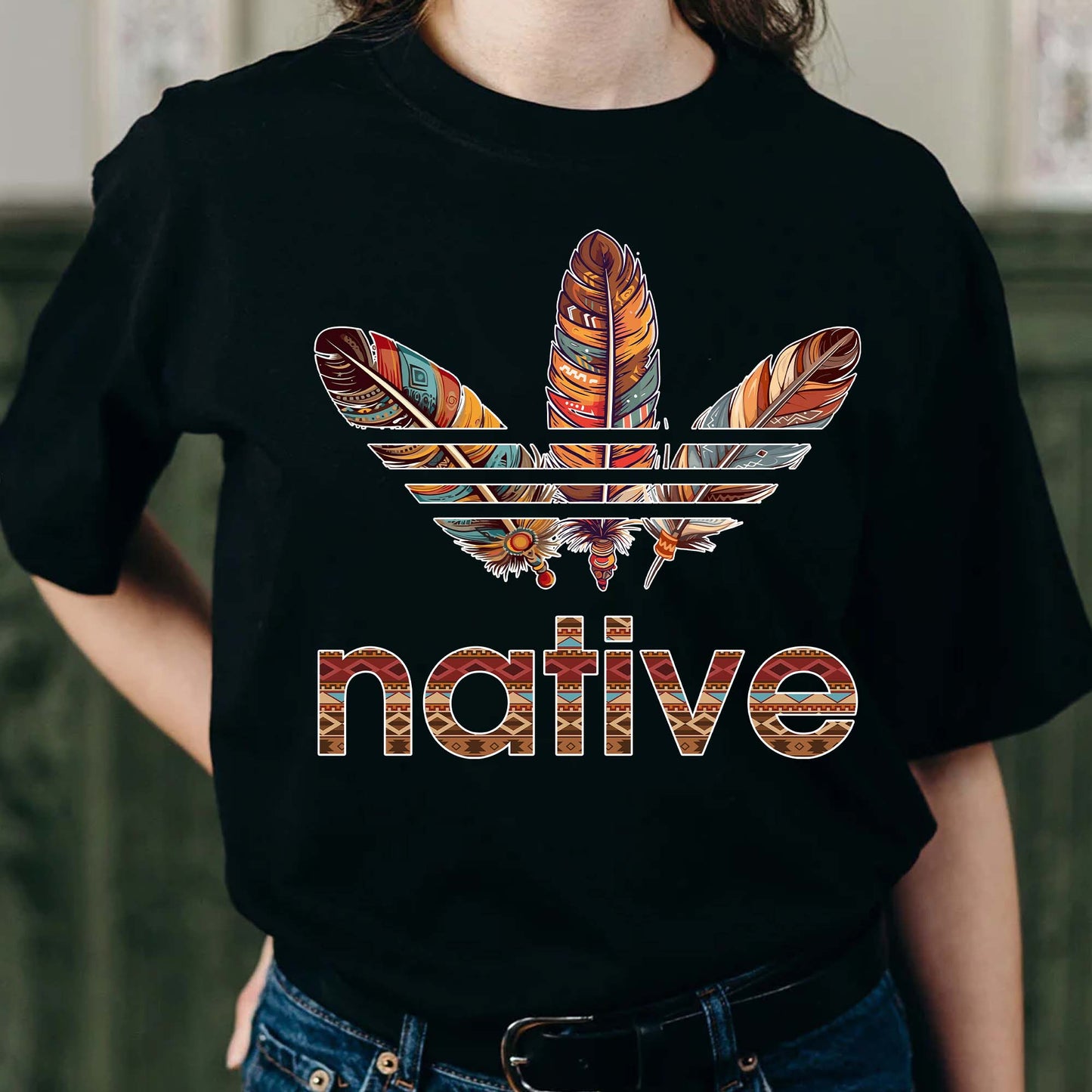 Native American Feather Graphic Boho Tribal Print Unisex T-Shirt