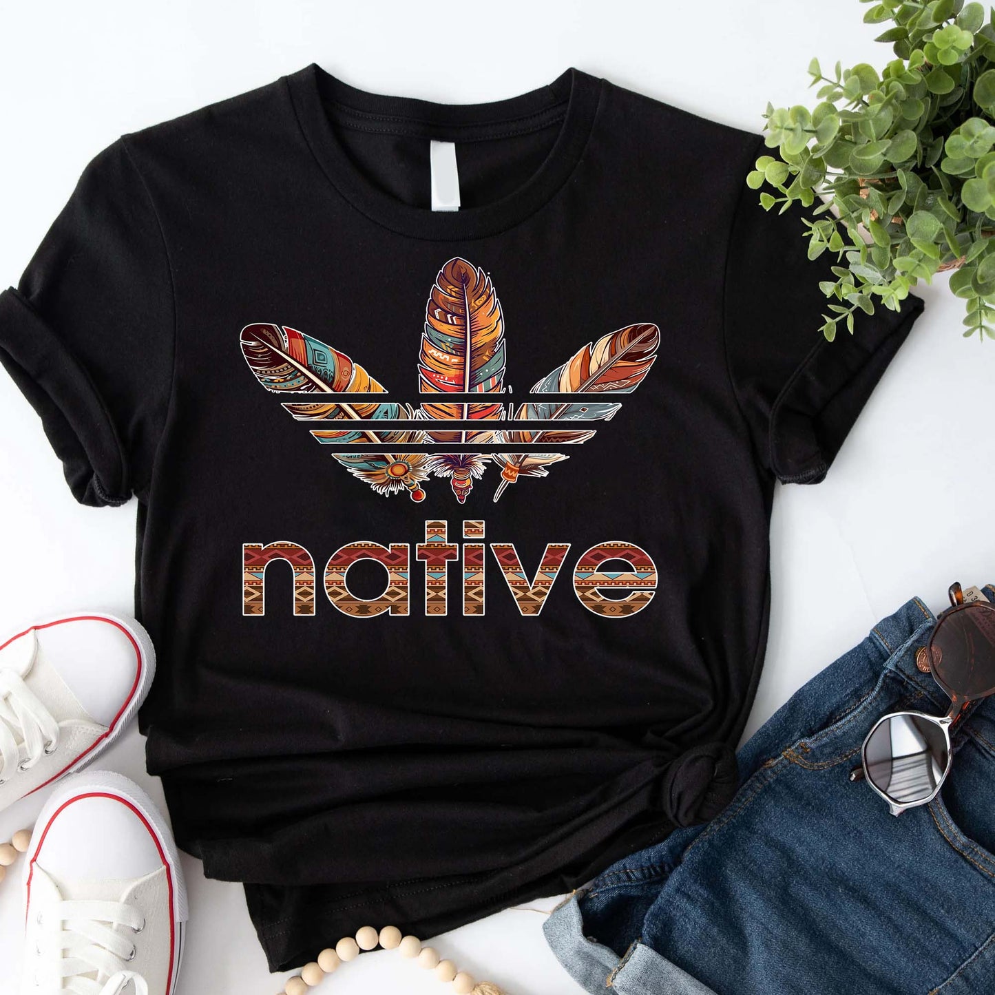 Native American Feather Graphic Boho Tribal Print Unisex T-Shirt