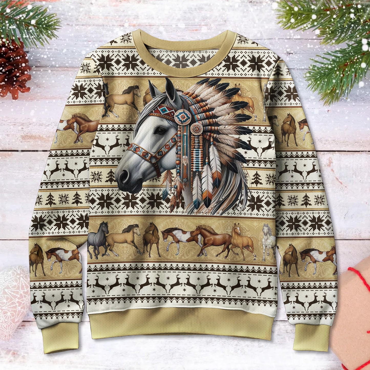 Native American Horse Feather Headdress Ugly Sweatshirt