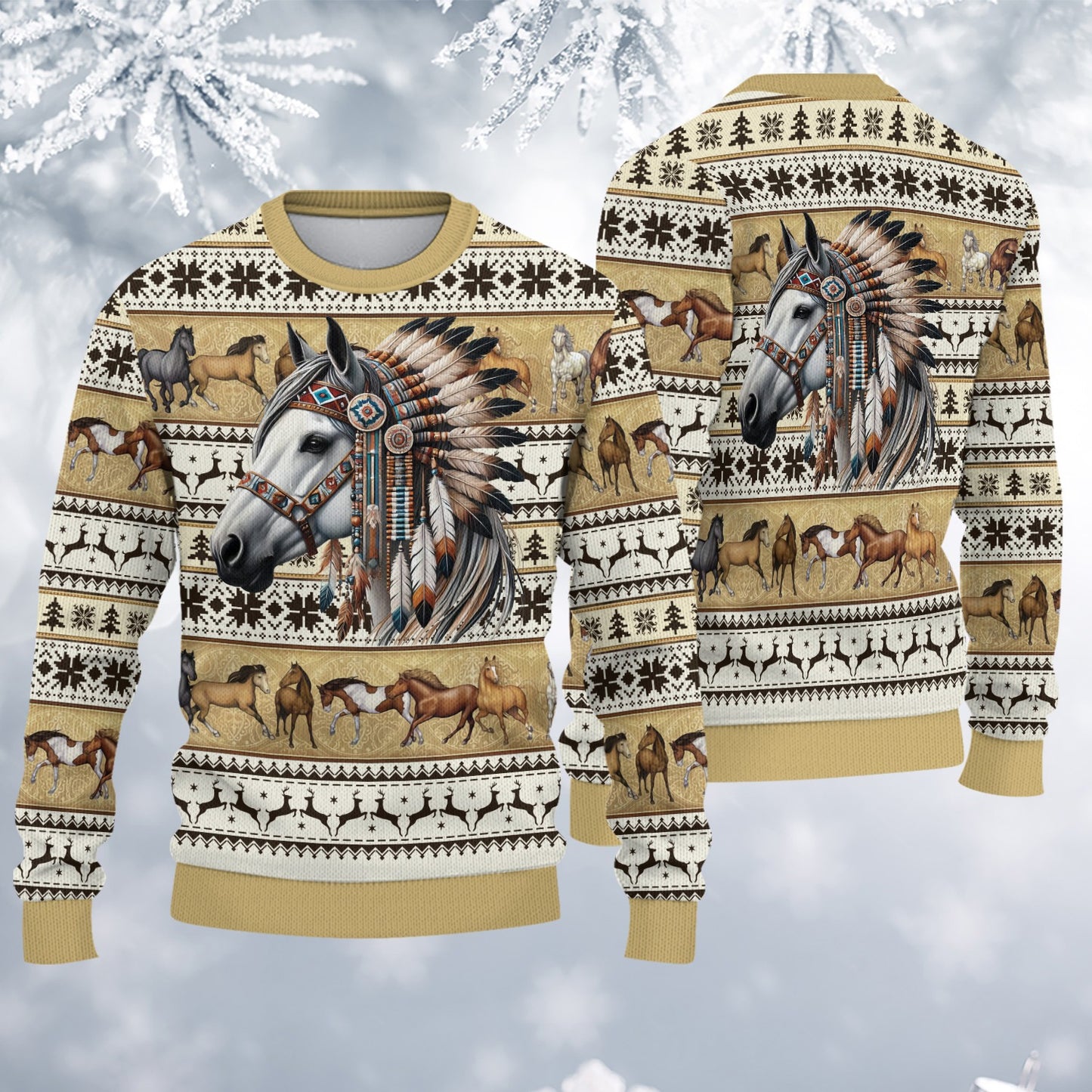 Native American Horse Feather Headdress Ugly Sweatshirt