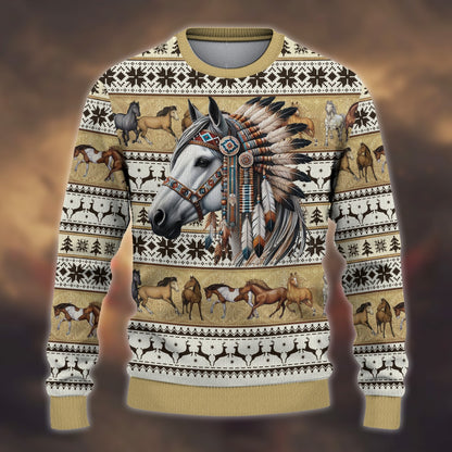 Native American Horse Feather Headdress Ugly Sweatshirt