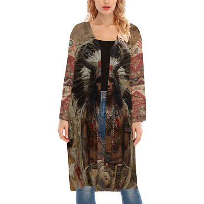 Native American Indian Chief Buffalo Headdress Ugly Cardigan