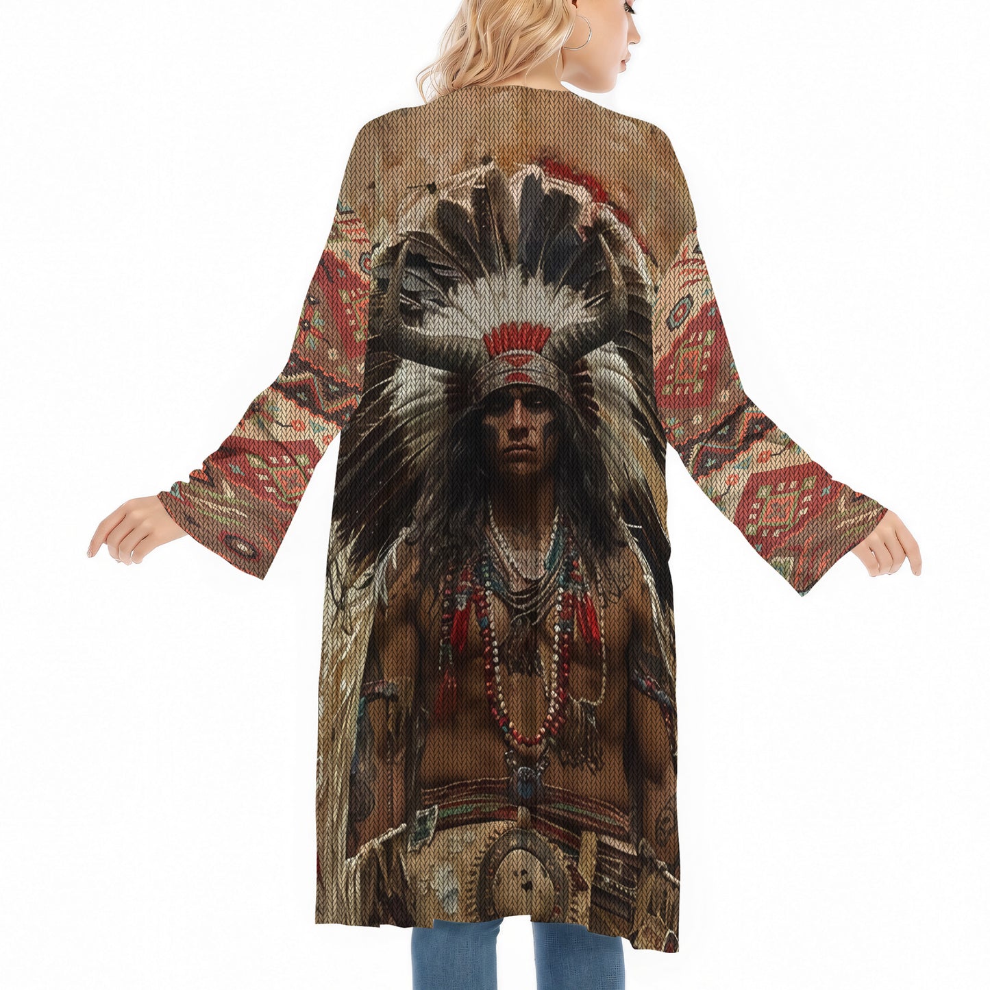 Native American Indian Chief Buffalo Headdress Ugly Cardigan